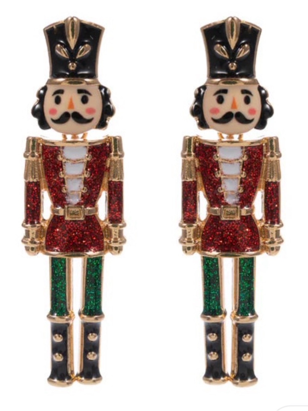 Nutcracker Soldier Holiday Toy Figurines - Red, Green, Black. 2” Earrings.